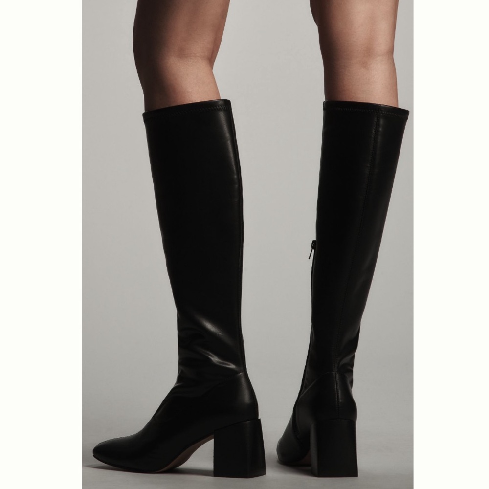 Silent D Cobo Tall Boots Knee High Heeled Shoes Black Leather Womens Sz 6 36 NEW